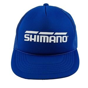 Vintage Shimano Logo Trucker Hat‎ Blue Mesh Snapback Cap One Size Adjustable
